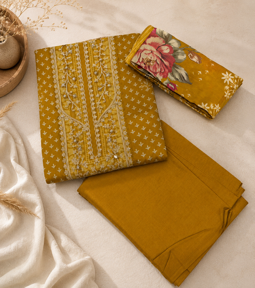 Cotton Churidar Material with Dupatta Muslin