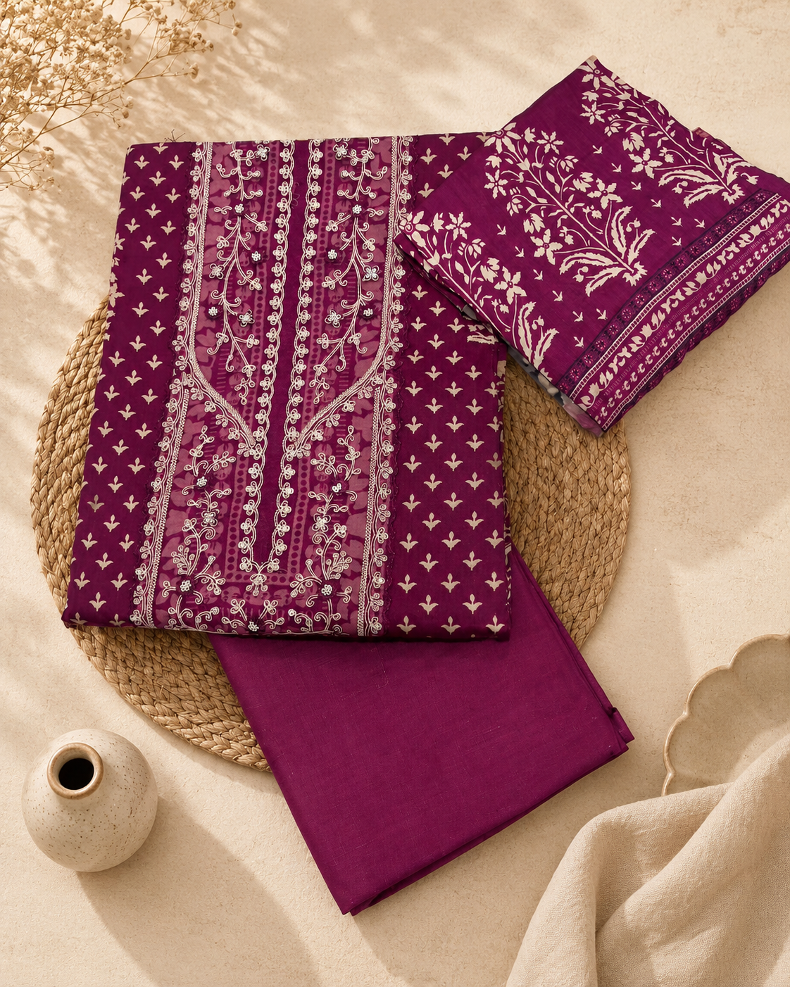 Cotton Churidar Material with Dupatta Muslin