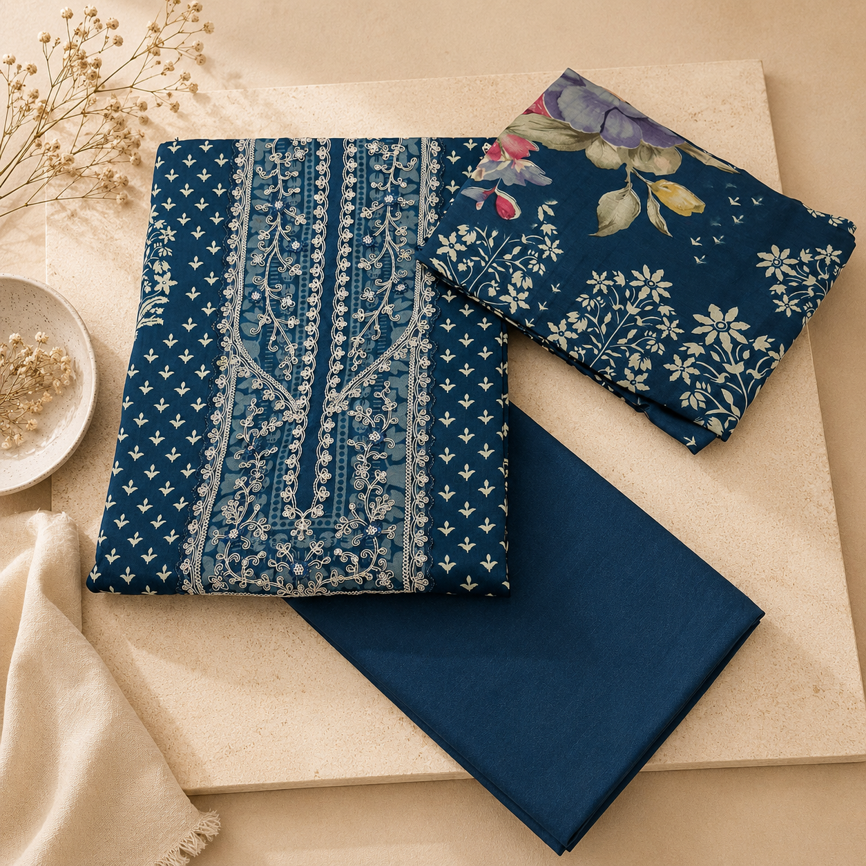 Cotton Churidar Material with Dupatta Muslin