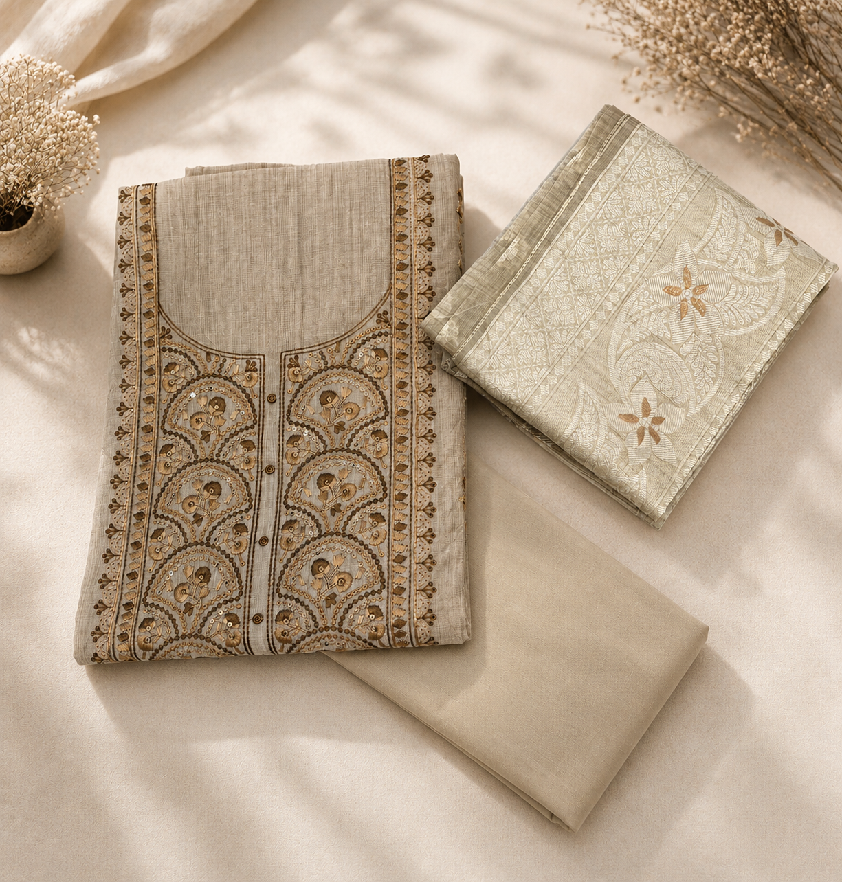 Jamdani Chandini Silk Churidar Material