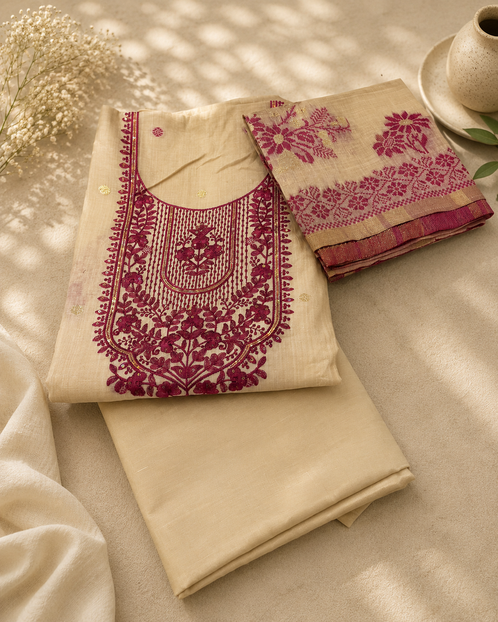 Jamdani Silk Churidar Material
