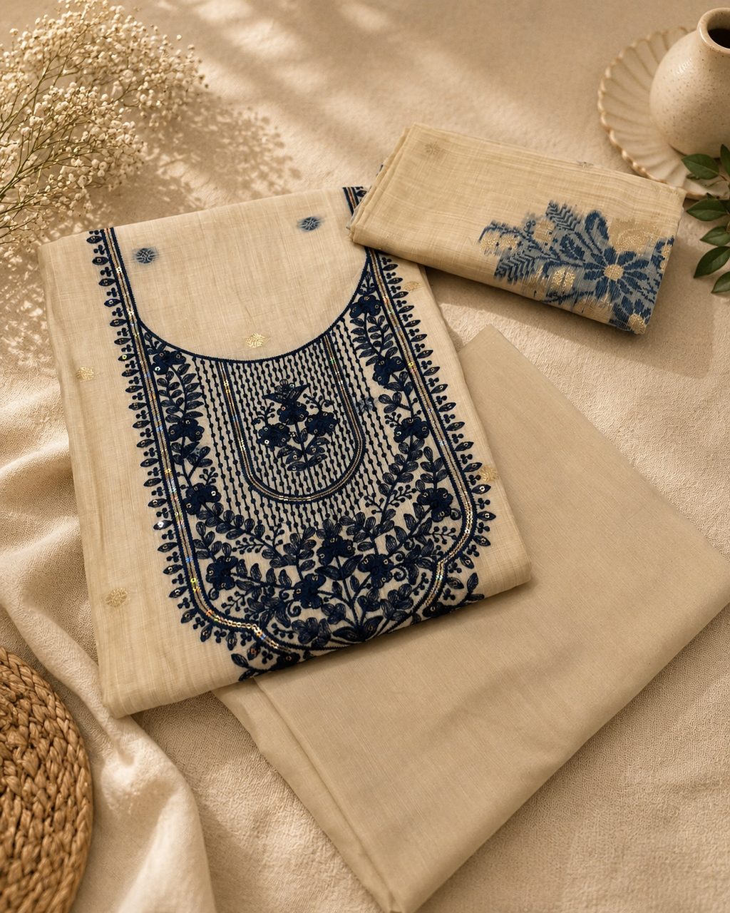 Jamdani Silk Churidar Material