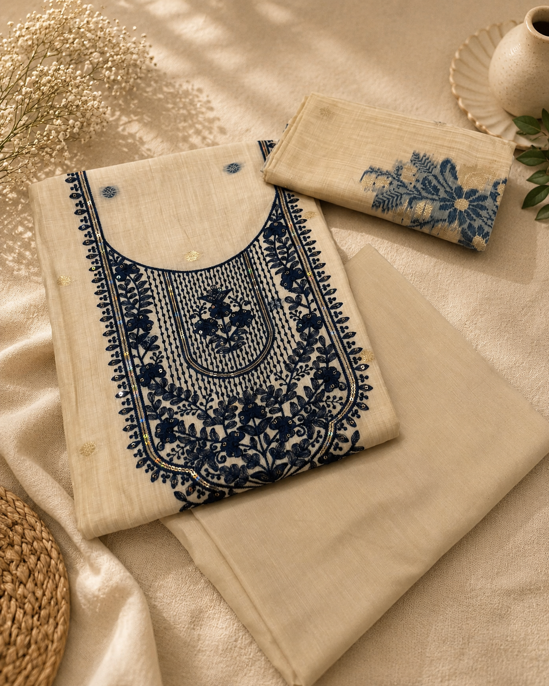 Jamdani Silk Churidar Material