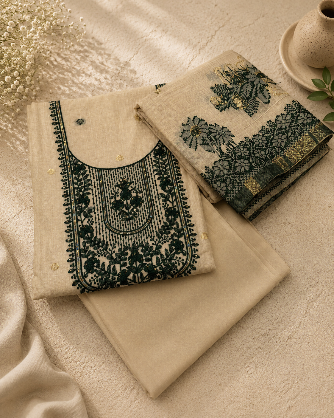 Jamdani Silk Churidar Material