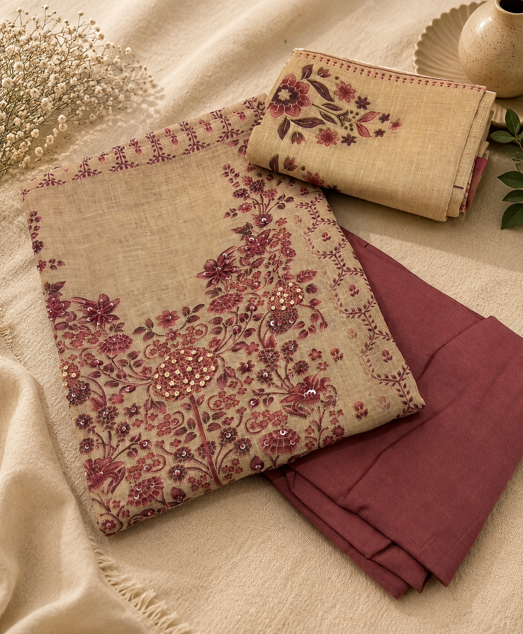 Jamdani Chandini Silk Churidar Material