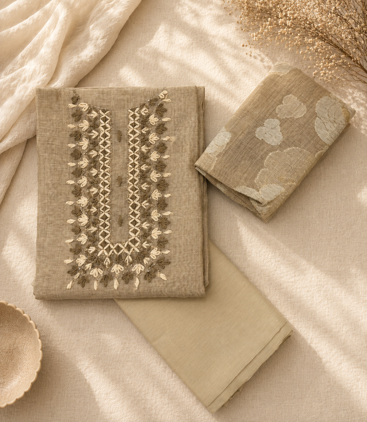 Cotton Silk Churidar Material with Jamdani Dupatha