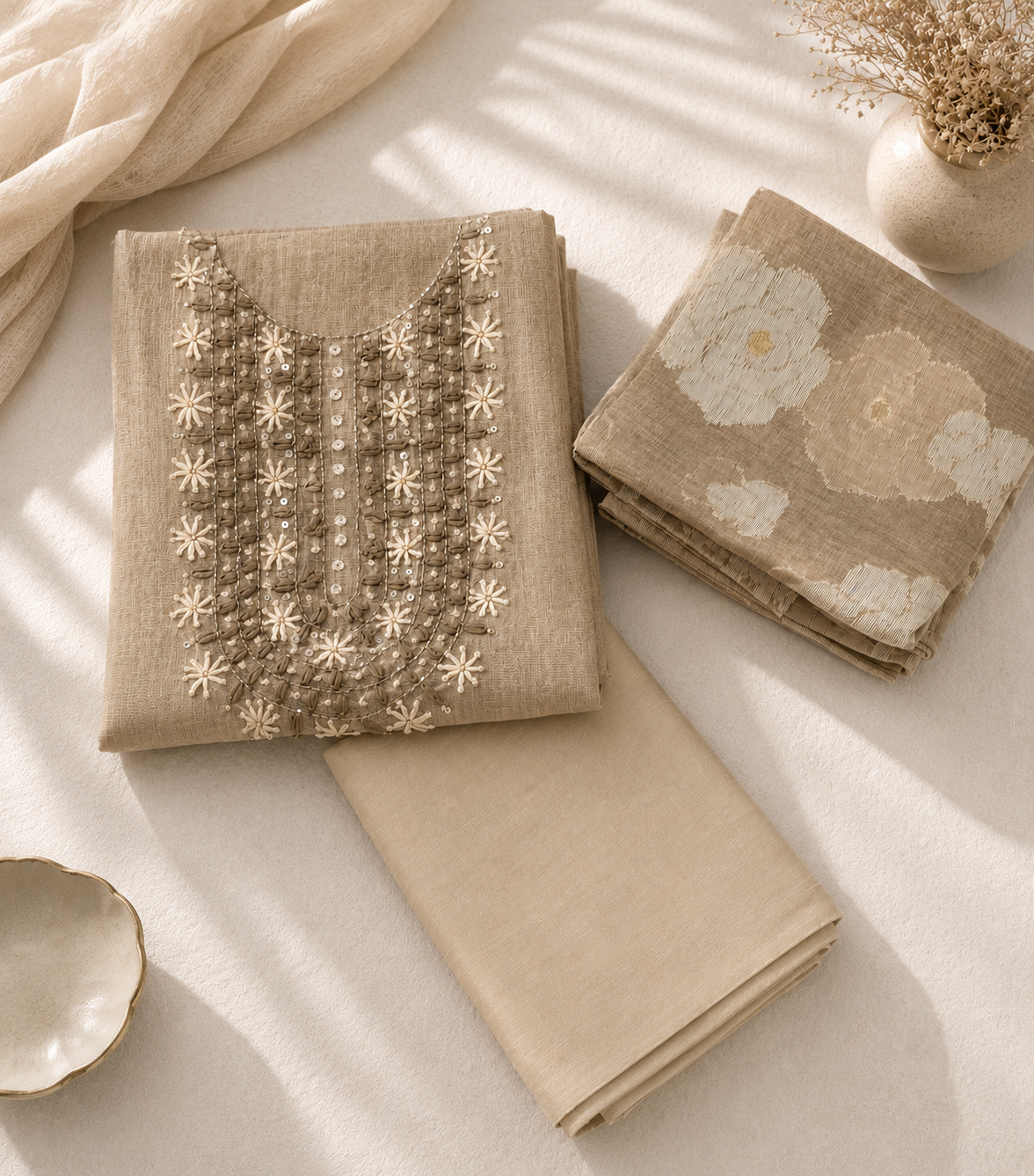 Cotton Silk Churidar Material with Jamdani Duptha